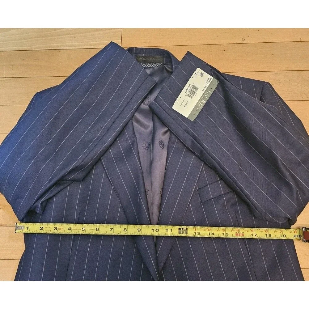 ​Lauren Ralph Lauren Mens Blazer 38S Navy Blue Pinstripe Double Breasted Lindsay